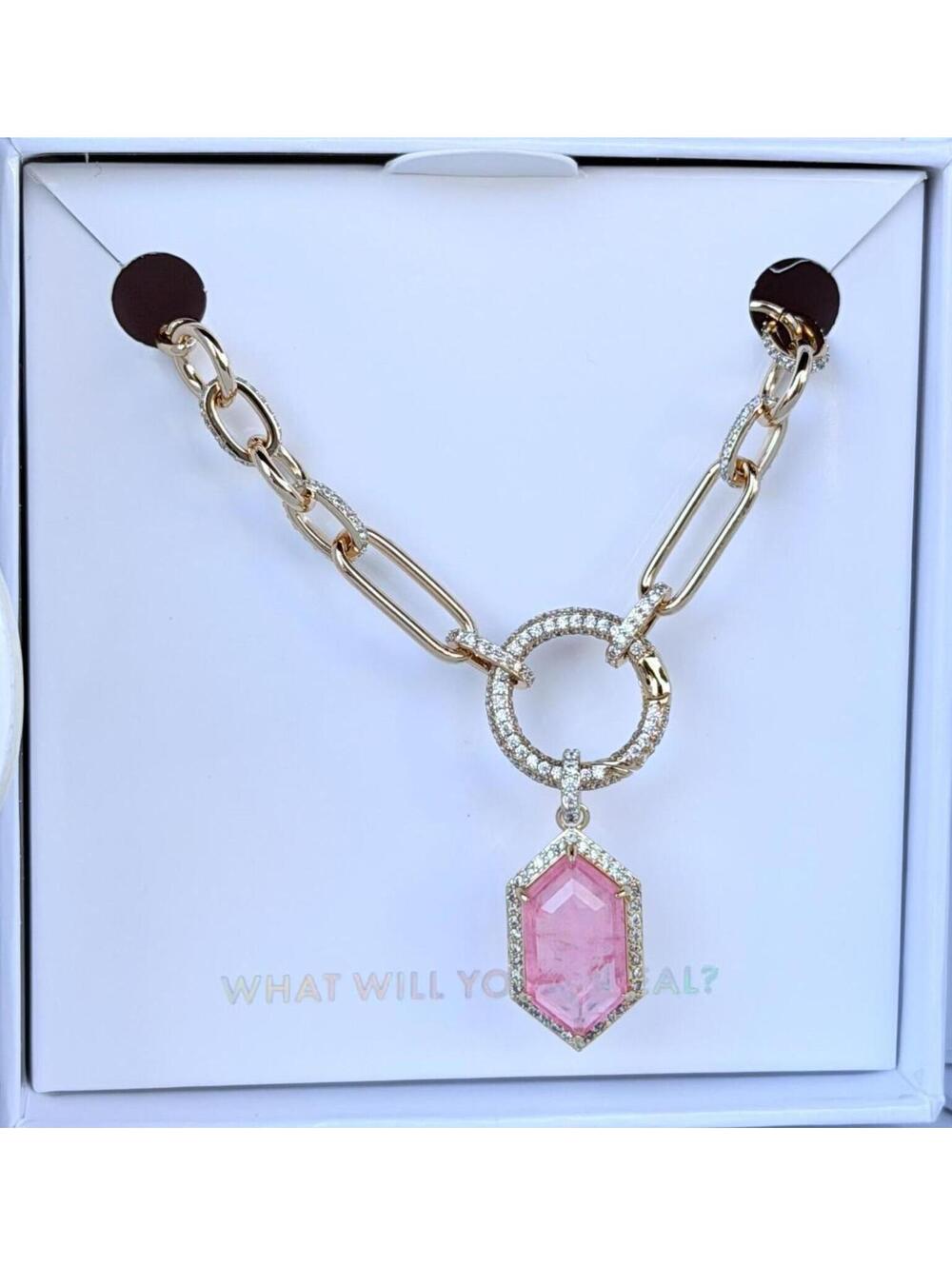 Bomb Party MHA Necklace "Seek Joy In The Moment" Color Change Rose Quartz / Gold